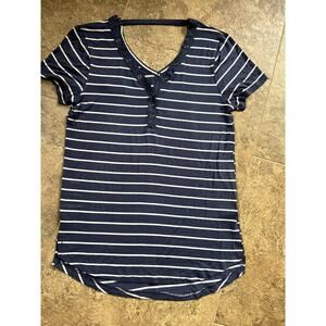 Glitz Navy with strip V-neck Short Sleeve T-shirt, Women's size M